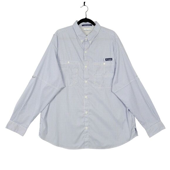 COLUMBIA PFG Blue Check Super Tamiami Omni Shade Vented Fishing Shirt SIZE XXL - Picture 1 of 12